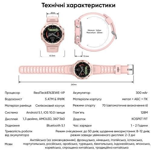 Смарт-часы Kospet Tank S1 (Pink) 1077-0246 фото